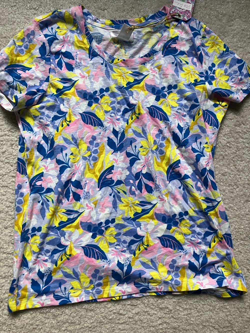 Women’s Floral Scoop Neck Tee - Yellow, Blue & Pink 100% cotton